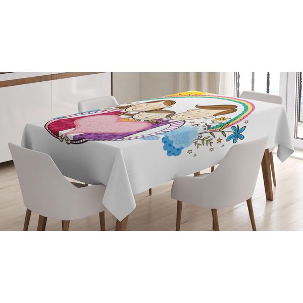Abakuhaus Tovaglia Allegra Con Motivi Cartoon, Famiglia Arcobaleno, Facile Da Pulire, Lavabile, Resistente Allo Sporco E Con Colori Vivaci, Stampa Di Alta Qualità, 140 X 240 Cm, Multicolore-image