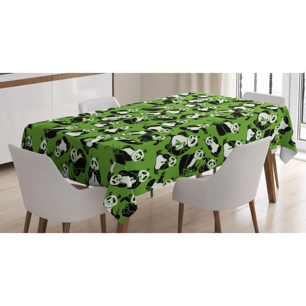 Abakuhaus Tovaglia Panda, Orsi Cinesi Giocosi Bambù, Resistente Allo Sporco Facile Da Pulire Lavabile Stampa Con Colori Chiari Senza Scolorimento, 140 X 200 Cm, Verde Felce Marrone Bianco-image