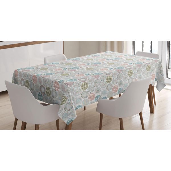 Abakuhaus Tovaglia Geometrica, Motivi Circolari, Stampa Personalizzata Colori Vivaci Senza Scolorimento Lavabile Per Uso Esterno, 140 X 240 Cm, Salmone Blu Cadetto-image