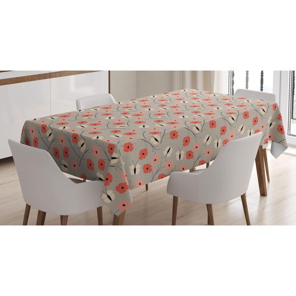 Abakuhaus Tovaglia Floreale, Simplistic Mohnblu, Stampa Personalizzata Con Colori Vivaci Lavabile Impermeabile Non Sbiadisce, 140 X 240 Cm, Coral Sepia-image