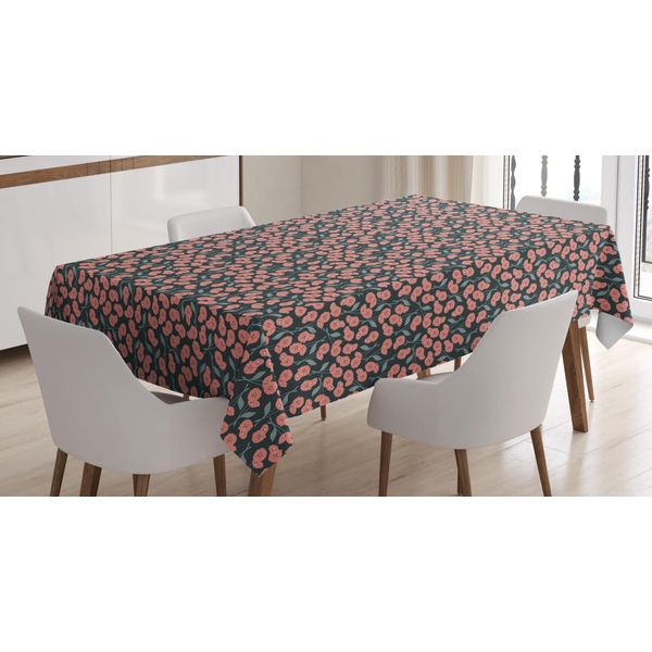 Abakuhaus Tovaglia Floreale, Illustrazione Floreale Romantica, Stampa Personalizzata Colori Chiari Senza Scolorimento Lavabile Per Uso Esterno, 140 X 200 Cm, Rosso Corallo Verde Scuro-image