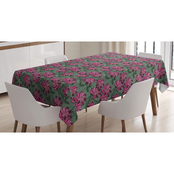 Abakuhaus Tovaglia Floreale, Uccelli Sketch-Flower-Art, Stampa Personalizzata Con Colori Vivaci Lavabile Impermeabile Non Sbiadisce, 140 X 240 Cm, Rosa Alloro Verde-image