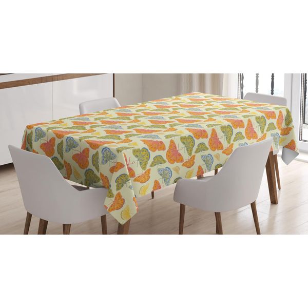 Abakuhaus Tovaglia Con Farfalle, Dipinta A Mano, Stampa Personalizzata Colori Vivaci Che Non Sbiadiscono Lavabile Per Uso Esterno, 140 X 240 Cm, Crema Multicolore-image