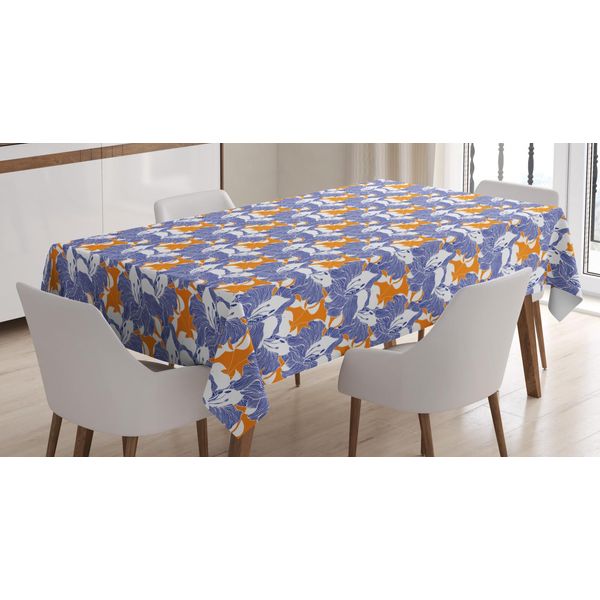 Abakuhaus Tovaglia Floreale, Arte Floreale Astratta Ispirata Alla Vendemmia, Stampa Personalizzata Con Colori Vivaci, Lavabile, Resistente All'acqua, Non Sbiadisce, 140 X 240 Cm, Arancione E Viola Blu-image