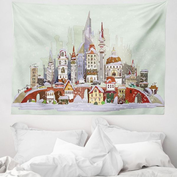 Abakuhaus Arazzo Natalizio, Natale City Vacanze In Morbido Tessuto Microfibra Lavabile Senza Scolorimento Stampa Digitale, 150 X 110 Cm, Verde Chiaro Lavanda-image