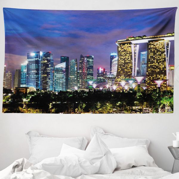 Abakuhaus Tappeto Da Viaggio, Singapore City In Morbido Tessuto Microfibra Lavabile Senza Scolorimento Stampa Digitale, 230 X 140 Cm, Multicolore-image