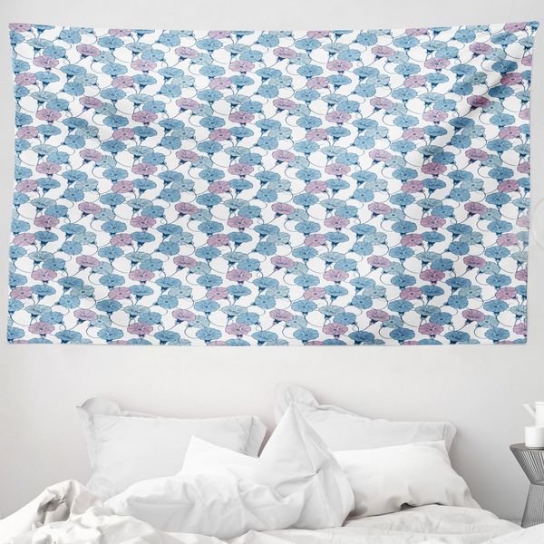 Abakuhaus Arazzo Floreale, Bindweeds In Primavera In Morbido Tessuto Microfibra Lavabile Senza Scolorimento Stampa Digitale, 230 X 140 Cm, Blu Grigio Viola-image