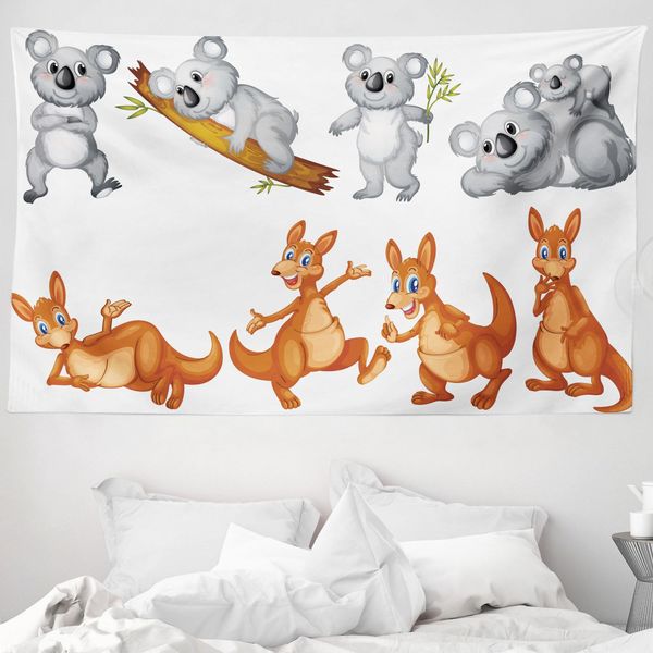 Abakuhaus Kids Arazzo, Canguri E Koala In Morbido Tessuto Microfibra Lavabile Senza Scolorimento Stampa Digitale, 230 X 140 Cm, Grigio Marrone-image