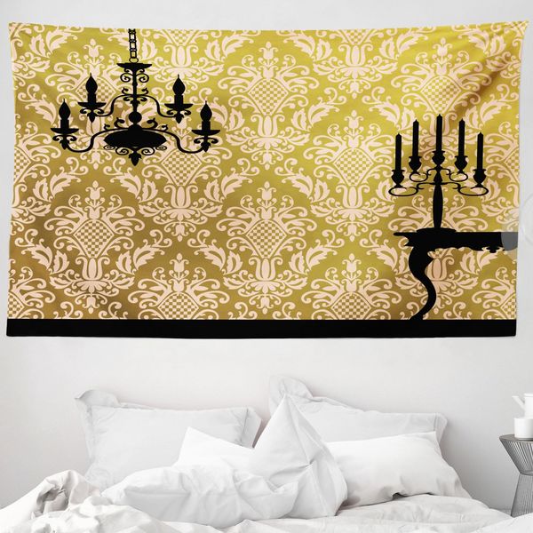 Abakuhaus Arazzo Damascato, Victorian Style Room In Morbido Tessuto Microfibra Lavabile Senza Scolorimento Stampa Digitale, 230 X 140 Cm, Giallo Nero-image