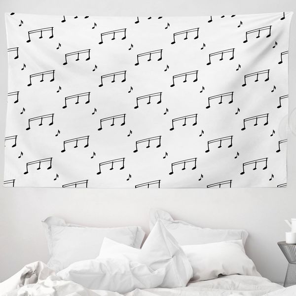 Abakuhaus Arazzo Bianco E Nero, Note Musicali In Morbido Tessuto Microfibra Lavabile Senza Scolorimento Stampa Digitale, 230 X 140 Cm, Grigio Antracite-image