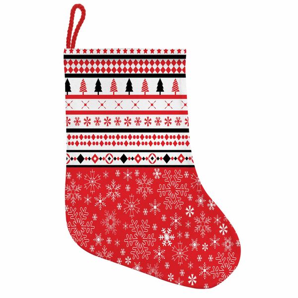 Abakuhaus Natale Stivali Di Babbo Natale Da Appendere Calze Natalizie, Fiocchi Di Neve Geometrici, Calza Natalizia Da Appendere, 35X50 Cm, Rosso-Bianco-image