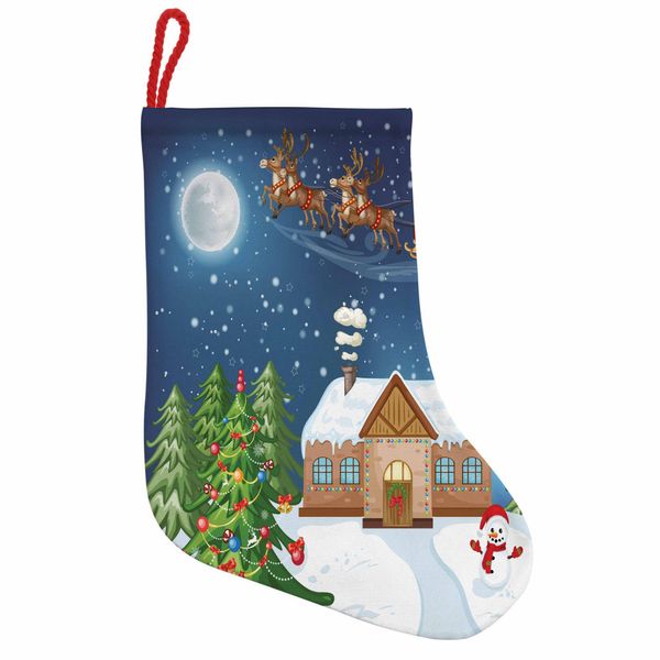Abakuhaus Natale Stivali Di Babbo Natale Da Appendere Calze Di Natale, Babbo Natale Con Rudolf, Calza Di Natale Da Appendere, 25X35 Cm, Multicolore-image