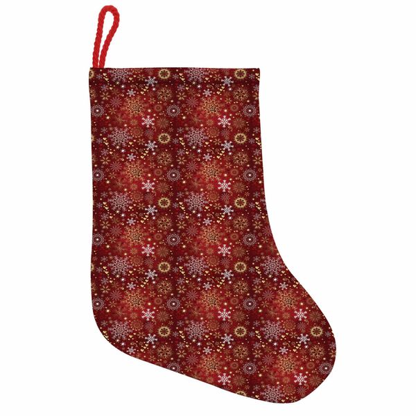 Abakuhaus Natale Stivali Di Babbo Natale Da Appendere Calze Natalizie, Fiocchi Di Neve, Calza Natalizia Da Appendere, 25X35 Cm, Rosso, Giallo E Bianco-image