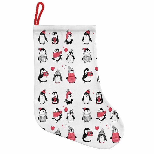 Abakuhaus Calze Natalizie Invernali Da Appendere, Penguins Merry Xmas, Calza Natalizia Da Appendere, 25X35 Cm, Corallo Scuro, Nero, Bianco-image