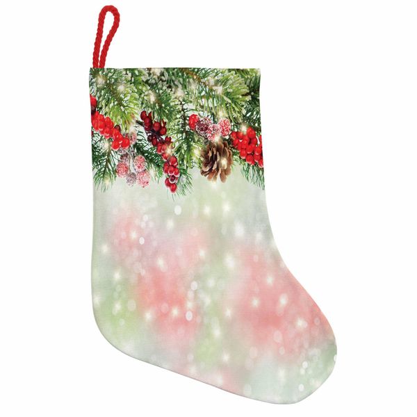 Abakuhaus Natale Stivali Di Babbo Natale Da Appendere Calze Di Natale, Rami Verdi Di Agrifoglio, Calza Di Natale Da Appendere, 25X35 Cm, Rosso Verde Marrone-image
