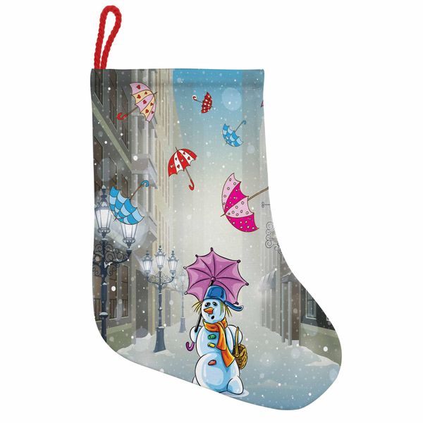 Abakuhaus Calze Natalizie Invernali Da Appendere, Cartoonsnowman E Ombrello, Calza Natalizia Da Appendere, 25X35 Cm, Multicolore-image