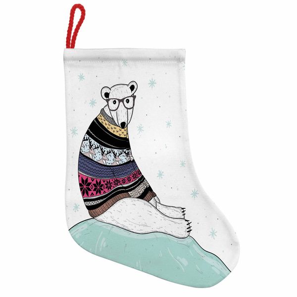Abakuhaus Orso Stivali Di Babbo Natale Da Appendere Calze Natalizie, Maglione Hipster Natalizio, Calza Natalizia Da Appendere, 25X35 Cm, Multicolore-image