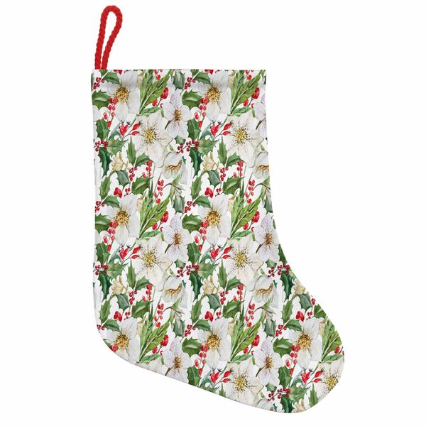 Abakuhaus Stivali Di Babbo Natale Acquerellati Da Appendere, Calzini Natalizi, Motivo Poinsettia, Calza Natalizia Da Appendere, 25X35 Cm, Vermiglio, Verde, Giallo-image