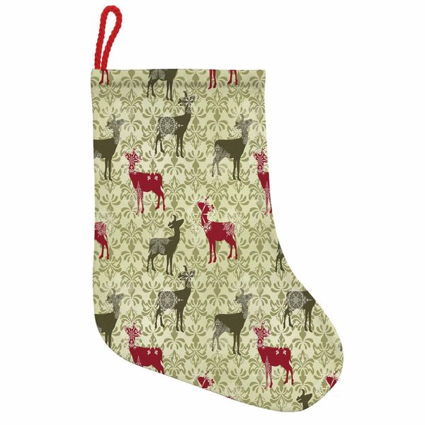Abakuhaus Natale Stivali Di Babbo Natale Da Appendere Calze Natalizie, Motivo Damascato, Calza Natalizia Da Appendere, 25X35 Cm, Marrone Verde-image