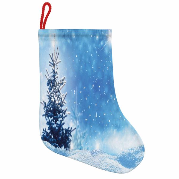 Abakuhaus Calze Natalizie Invernali Da Appendere, Calze Di Babbo Natale, Pini Ghiacciati E Fiocchi Di Neve, Calze Natalizie Da Appendere, 25X35 Cm, Blu E Bianco-image
