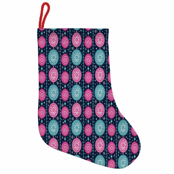 Abakuhaus Natale Stivali Di Babbo Natale Da Appendere Calze Natalizie, Cerchi Floreali, Calza Natalizia Da Appendere, 25X35 Cm, Blu Scuro Verde Acqua Rosa-image