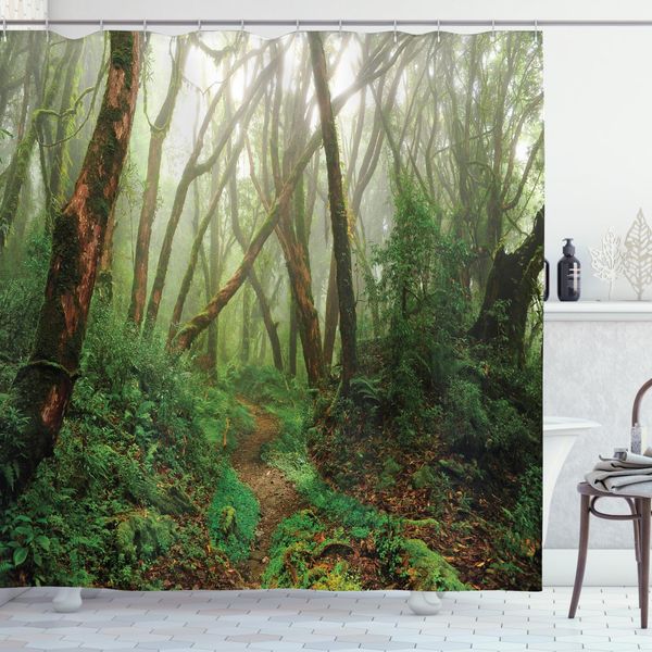 Abakuhaus Tenda Da Doccia Wald, Foresta Esotica, Resistente A Batteri E Muffe, Incl. 12 Ganci Lavabile Elegante Stampa Digitale, 175 X 180 Cm, Verde-Marrone-image