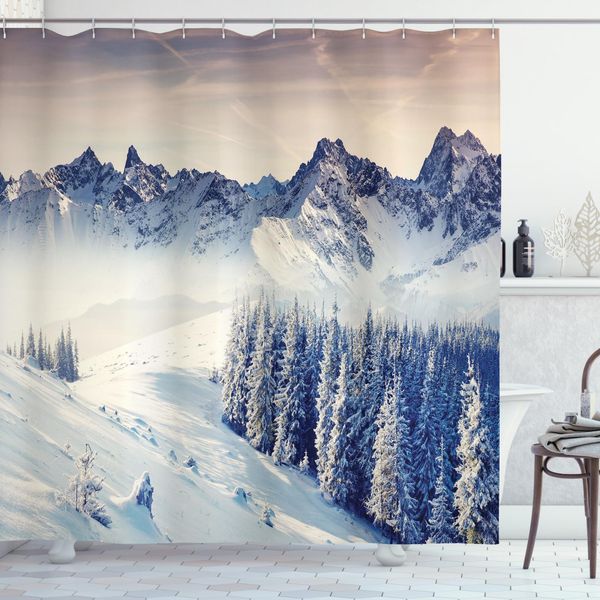 Abakuhaus Tenda Da Doccia Naturale, Vista Invernale Innevata, Opaca, Incl. 12 Anelli, Resistente A Batteri E Muffe, 175 X 180 Cm, Blu-Grigio-Bianco-image