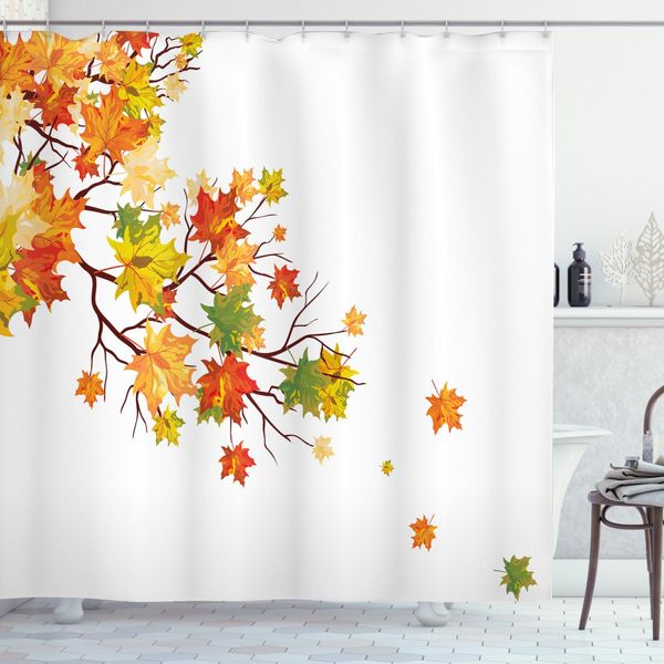 Abakuhaus Tenda Da Doccia Fallen, Foglie Autunnali Maple Leaf, Con Set Di 12 Anelli Impermeabile Elegante Moderna Colori Resistenti E Antimuffa, 175 X 180 Cm, Giallo Arancione-image