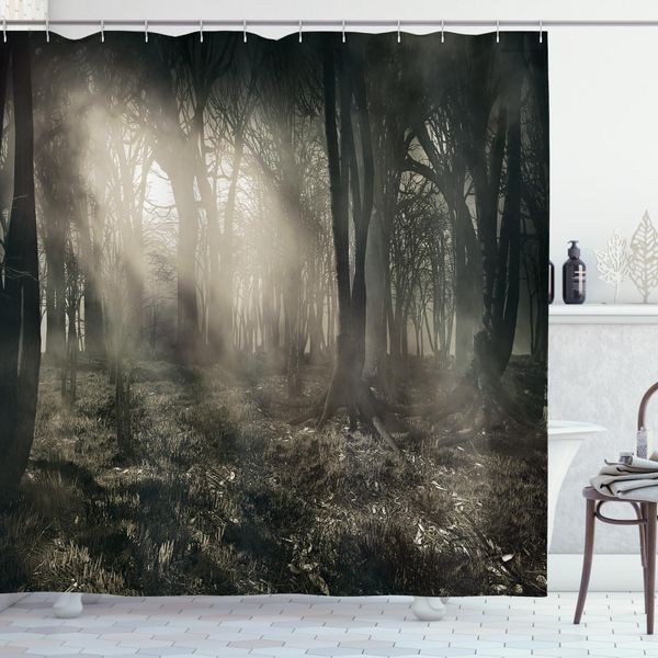 Abakuhaus Tenda Da Doccia Gotica, Dark Forest, Resistente A Sapone, Batteri, Muffa E Acqua, Incl. 12 Ganci E Colori Resistenti, 175 X 180 Cm, Marrone-image