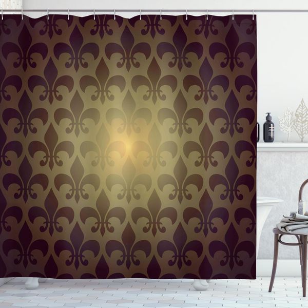 Abakuhaus Tenda Da Doccia Fleur De Lis, Immagine Del Fiore Reale, Con Set Di 12 Anelli Impermeabile Elegante Moderna Colori Resistenti E Antimuffa, 175 X 180 Cm, Marrone-image
