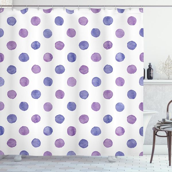 Abakuhaus Tenda Da Doccia Viola, Pois Acquerellati, Opaca, Incl. 12 Anelli, Resistente A Batteri E Muffe, 175 X 180 Cm, Viola Blu-image