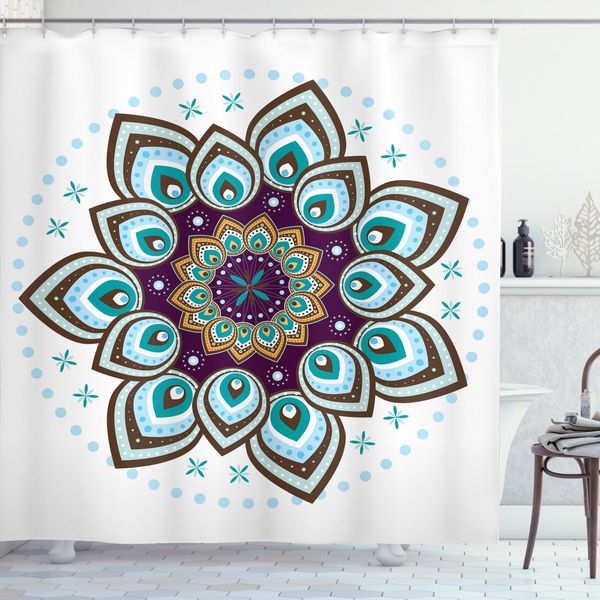 Abakuhaus Tenda Da Doccia Mandala, Fiori Boho, Con Set Di 12 Anelli Impermeabile Elegante Moderna Colori Resistenti E Antimuffa, 175 X 180 Cm, Viola Blu-Verde Marrone-image
