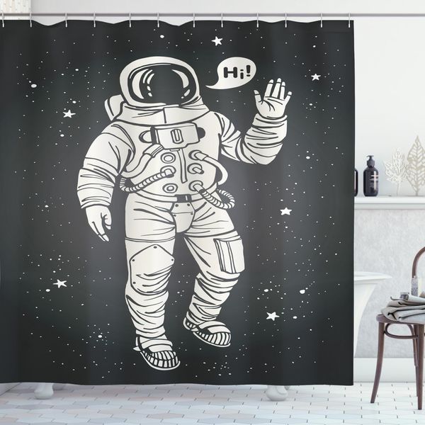Abakuhaus Tenda Da Doccia Nebel, Cartoon Astronaut Weltraum, Opaca, Incl. 12 Anelli, Resistente A Batteri E Muffe, 175 X 180 Cm, Grigio Antracite-image