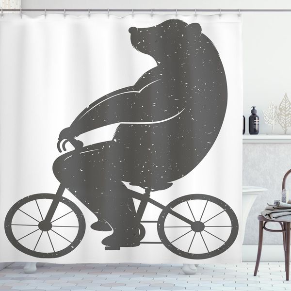 Abakuhaus Tenda Da Doccia Vintage, Bike Humor Hipster-BäR, Resistente Alle Muffe E Ai Batteri, Incl. 12 Ganci, Lavabile, Elegante Stampa Digitale, 175 X 180 Cm, Grigio-image