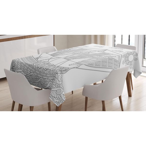 Abakuhaus Odyssee Tovaglia, Non Tinta Galley, Facile Da Pulire Lavabile Stampa Resistente Al Lavaggio Nessuno Scolorimento Per Uso Esterno, 140 X 170 Cm, Grigio Antracite Bianco-image