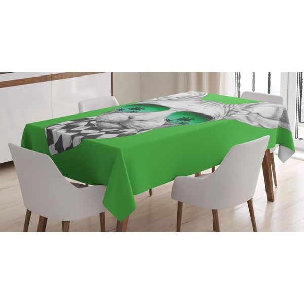 Abakuhaus Tovaglia Wunderlich, Divertente Grafica Con Gatto Sphynx, Adatta Per Interni Ed Esterni, Lavabile, Stampa Chiara, Non Sbiadisce, 140 X 170 Cm, Verde Felce E Grigio-image
