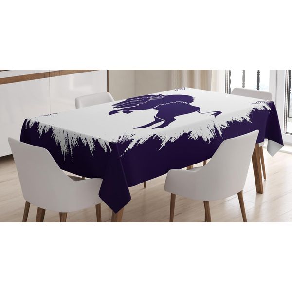 Abakuhaus Tovaglia Buffalo, Disegno Astratto Bisonte, Facile Da Pulire, Lavabile, Stampa Resistente Al Lavaggio, Non Sbiadisce, Per Uso Esterno, 140 X 170 Cm, Blu Notte Scuro E Bianco-image