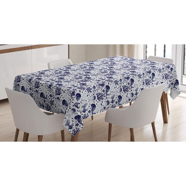 Abakuhaus Tovaglia Acquatica, Animali Marini Sottomarini, Adatta Per Interni Ed Esterni Lavabile Stampa Chiara Nessuno Sbiadimento, 140 X 170 Cm, Blu Pallido Indaco-image