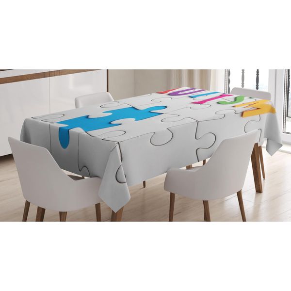 Abakuhaus Tovaglia Sull'autismo, Scritta Su Puzzle Bianco, Stampa Con Colori Chiari Che Non Sbiadiscono Lavabile Per Interni O Esterni, 140 X 170 Cm, Multicolore-image