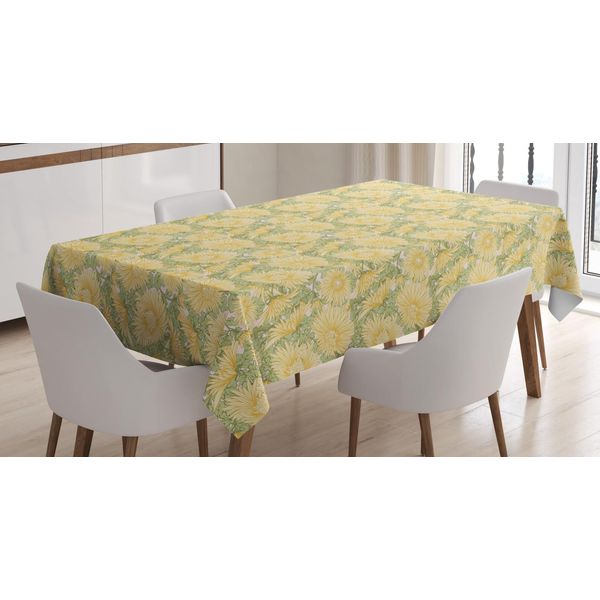 Abakuhaus Tovaglia Floreale, Motivi Floreali Con Crisantemi, Adatta Per Interni Ed Esterni, Lavabile, Stampa Chiara, Non Sbiadisce, 140 X 170 Cm, Color Crema Senape-image