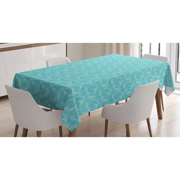 Abakuhaus Tovaglia Astratta, Foglie Fresche, Arte Floreale, Adatta Per Interni Ed Esterni, Lavabile, Stampa Chiara, Non Sbiadisce, 140 X 170 Cm, Turchese Bianco-image