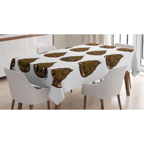 Abakuhaus Tovaglia Con Emoticon Cacca, Motivo Feci, Adatta Per Interni Ed Esterni, Lavabile, Stampa Chiara, Non Sbiadisce, 140 X 170 Cm, Bianco Cioccolato-image
