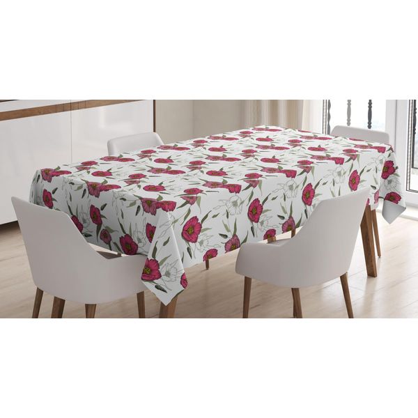 Abakuhaus Tovaglia Floreale, Tema Botanico Rosa Papavero, Adatta Per Interni Ed Esterni Lavabile Stampa Chiara Nessuno Sbiadimento, 140 X 170 Cm, Rose Essiccate Verde Militare-image