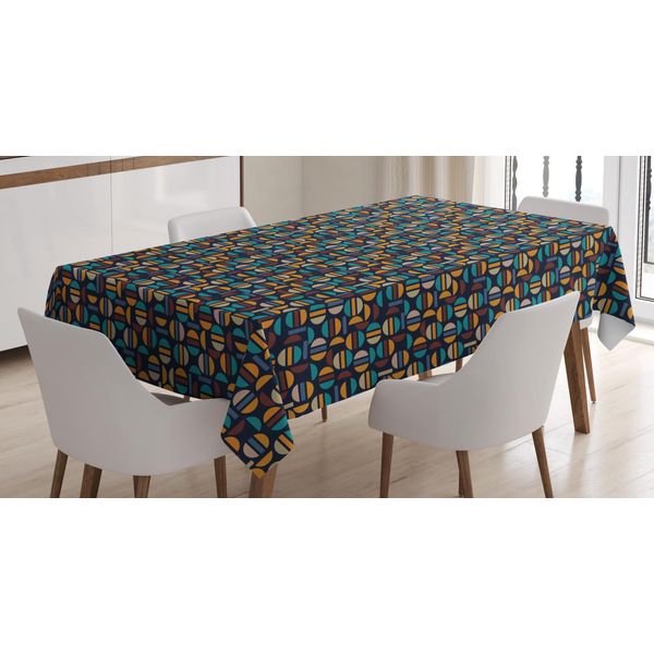 Abakuhaus Tovaglia Geometrica, Stile Retrò, Metà Rotonda, Adatta Per Interni Ed Esterni, Lavabile, Stampa Chiara, Non Sbiadisce, 140 X 170 Cm, Multicolore-image