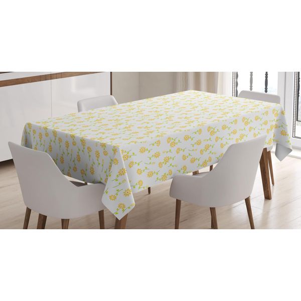 Abakuhaus Tovaglia Floreale, Tulipani Primaverili, Adatta Per Interni Ed Esterni, Lavabile, Stampa Chiara, Non Sbiadisce, 140 X 170 Cm, Giallo Senape-Verde-image