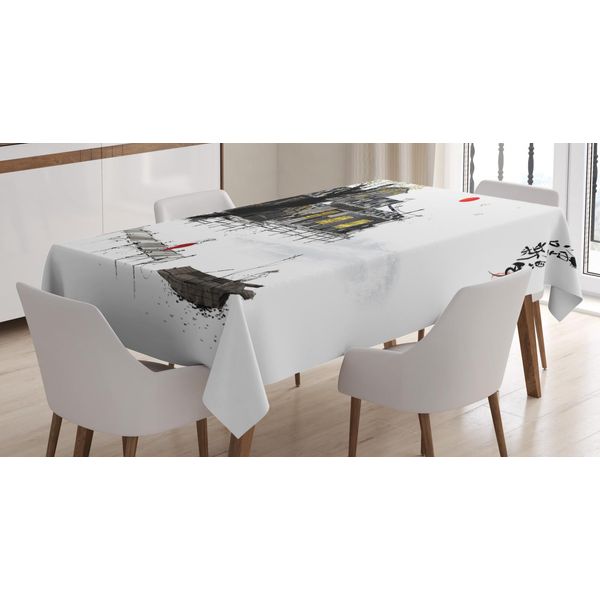 Abakuhaus Tovaglia Coreana, Paesaggio Con Calligrafia, Adatta Per Interni Ed Esterni Lavabile Stampa Chiara Nessuno Sbiadimento, 140 X 170 Cm, Grigio Scuro Bianco-image