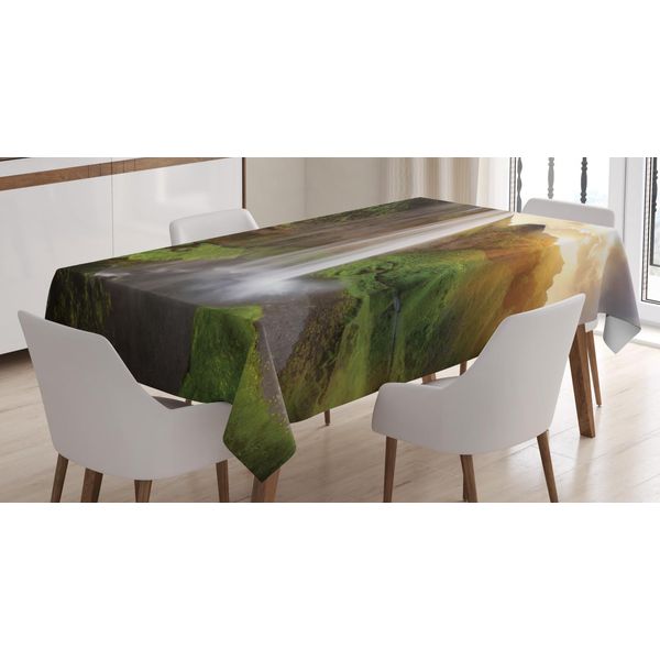 Abakuhaus Tovaglia Island, Cascate Seljalandsfoss, Adatta Per Interni Ed Esterni Lavabile Stampa Chiara Nessuno Scolorimento, 140 X 170 Cm, Verde Oliva Marrone Scuro-image