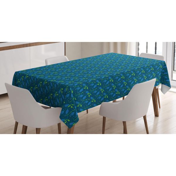 Abakuhaus Tovaglia Floreale, Fiori E Foglie Romantici, Adatta Per Interni Ed Esterni, Lavabile, Stampa Chiara, Non Sbiadisce, 140 X 170 Cm, Verde Acqua Scuro-image
