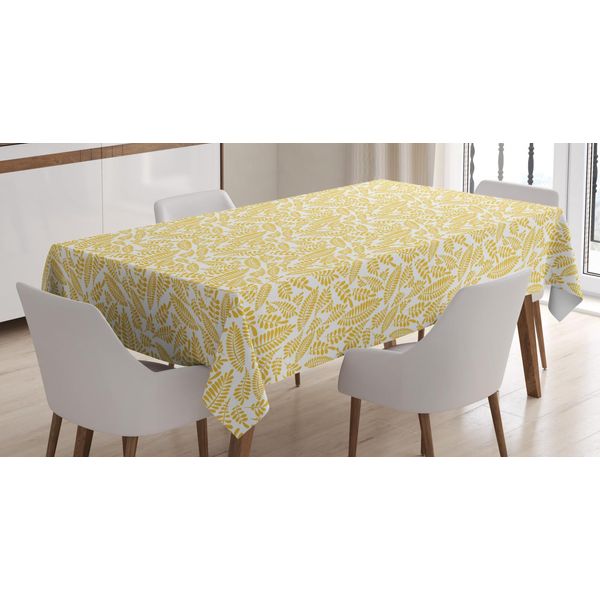 Abakuhaus Tovaglia Floreale, Motivo Con Rami Di Alloro, Adatta Per Interni Ed Esterni, Lavabile, Stampa Chiara, Non Sbiadisce, 140 X 170 Cm, Giallo Pallido, Bianco-image