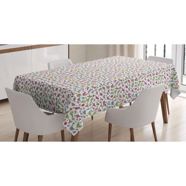 Abakuhaus Tovaglia Con Uccellini, Dettagli Floreali Doodle, Adatta Per Interni Ed Esterni, Lavabile, Stampa Chiara, Non Sbiadisce, 140 X 170 Cm, Multicolore-image
